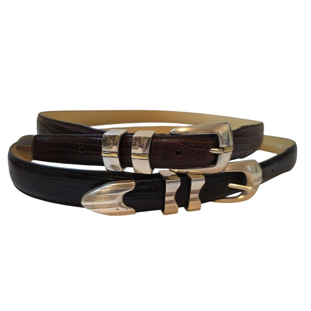 2 Mens Black Brown 1" Stiched Italian Leather Belt Belt Master By Sherman 42